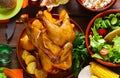 Happy Thanksgiving! Festive table with baked chicken Royalty Free Stock Photo