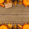 Happy Thanksgiving gift tag with autumn double border over wood