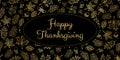 Happy Thanksgiving gold foil text vector leaves