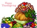 Happy Thanksgiving . Greeting card with a cheerful turkey and au