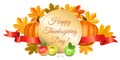Happy Thanksgiving greeting card. Pumpkins, apples