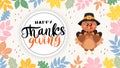 Happy Thanksgiving Greetings. A turkey with hand drawn lettering style. Royalty Free Stock Photo