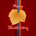 Happy Thanksgiving, handwriting message with fabric texture backdrop and vine leave Royalty Free Stock Photo