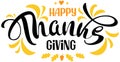 Happy Thanksgiving handwritten ornate calligraphy text for greeting card template