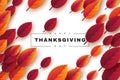 Happy Thanksgiving holiday design with bright autumn leaves and greeting text. White background, vector illustration. Royalty Free Stock Photo