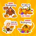 Happy Thanksgiving Label Flat Cartoon Hand Drawn Templates Background Illustration Royalty Free Stock Photo