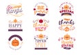 happy thanksgiving lettering badges collection vector design