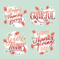 happy thanksgiving lettering badges collection vector design