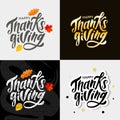 Happy Thanksgiving lettering Calligraphy Brush Text Holiday Vector Sticker Gold Set Royalty Free Stock Photo