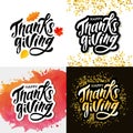 Happy Thanksgiving lettering Calligraphy Brush Text Holiday Vector Sticker Gold Set Royalty Free Stock Photo