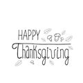 Happy thanksgiving lettering, mushrooms and leaves hand drawn in doodle style. composition for design card, poster, sticker. , Royalty Free Stock Photo