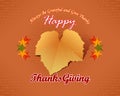 Happy Thanksgiving message with fabric texture backdrop and vine leave Royalty Free Stock Photo