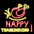 Happy Thanksgiving neon sign on black background.