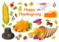 Happy Thanksgiving Poster with Icons Set Vector Royalty Free Stock Photo