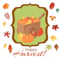 Happy thanksgiving pumpkins vector illustration of fall autumn harvest. Thanksgiving hand barrow full of orange pumpkins Royalty Free Stock Photo