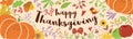 Happy Thanksgiving text decorated cute beautiful pumpkin autumn leaves foliage flowers autumn floral elements Vector