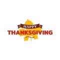 Happy thanksgiving text with dried leave background. Autumn fall typography design.
