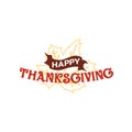 Happy thanksgiving text with dried leave background. Autumn fall typography design. Royalty Free Stock Photo