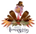 Happy Thanksgiving text greeting card. Bird turkey symbol of Thanksgiving Day