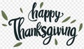 Happy Thanksgiving text hand drawn style with leaves decoration on png or transparent background vector illustration. Royalty Free Stock Photo