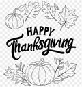 Happy Thanksgiving text hand drawn style with leaves and pumpkin decoration on png or transparent background vector illustration Royalty Free Stock Photo