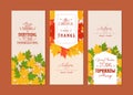 Happy Thanksgiving.Three autumn banners with colorful leaves Royalty Free Stock Photo