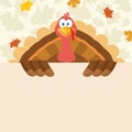 Happy Thanksgiving Turkey Bird Cartoon Mascot Character Holding A Blank Sign