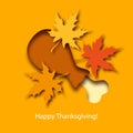 Happy Thanksgiving! Turkey Leg, autumn leaves. Thanksgiving Day card. Cut out paper