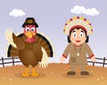 Happy Thanksgiving Turkey & Native Man Royalty Free Stock Photo