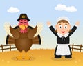 Happy Thanksgiving Turkey Pilgrim Woman