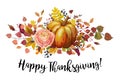 Happy Thanksgiving Vector floral watercolor style Greeting Royalty Free Stock Photo