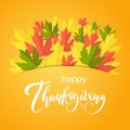 Happy Thanksgiving vector greeting card with autumn leaves. Royalty Free Stock Photo