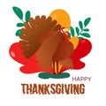 Happy Thanksgiving vector template with turkey wearing VR glasses