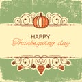 Happy Thanksgiving background with decorative vignettes and autumn ornates on old vintage paper