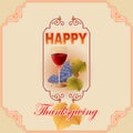 Happy Thanksgiving, vintage, graphic background with glass of wine Royalty Free Stock Photo