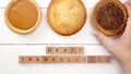 Happy Thanksgiving on a White Wood Table with Various Pies Royalty Free Stock Photo