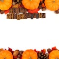 Happy Thanksgiving wooden letters with autumn double border over white