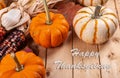 Happy Thansgiving Text With Mini Pumpkins and Indian Corn Royalty Free Stock Photo