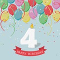 Happy third Birthday anniversary greeting card with number Four