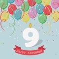 Happy third Birthday anniversary greeting card with number Nine