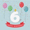 Happy third Birthday anniversary greeting card with number Six