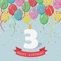 Happy third Birthday anniversary greeting card with number Three