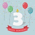 Happy third Birthday anniversary greeting card with number Three