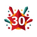 Happy thirtieth birthday badge vector icon.