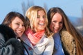 Happy three beautiful young women Royalty Free Stock Photo