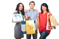 Happy three friends at shopping Royalty Free Stock Photo