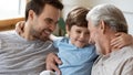 Happy three generations of men relax at home Royalty Free Stock Photo