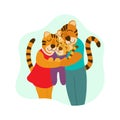 Happy tiger family flat style vector illustration Royalty Free Stock Photo