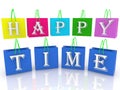 Happy time concept on colored shopping bags