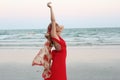 Happy time with herself at the sea